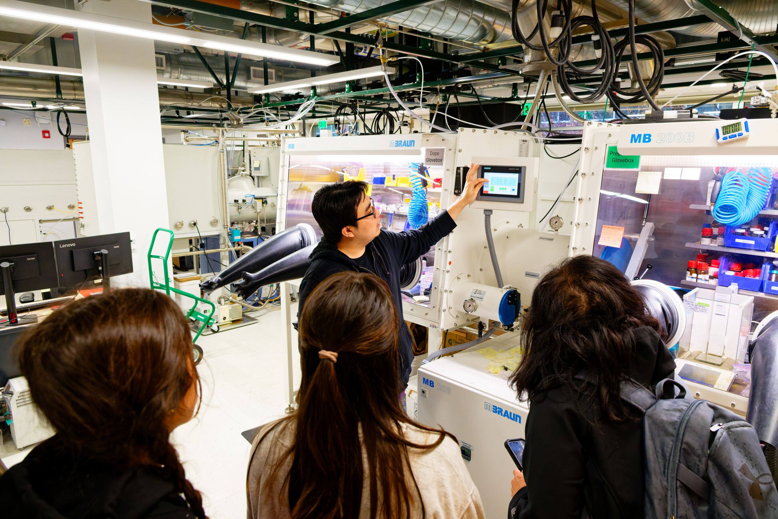 Students learn a glove box